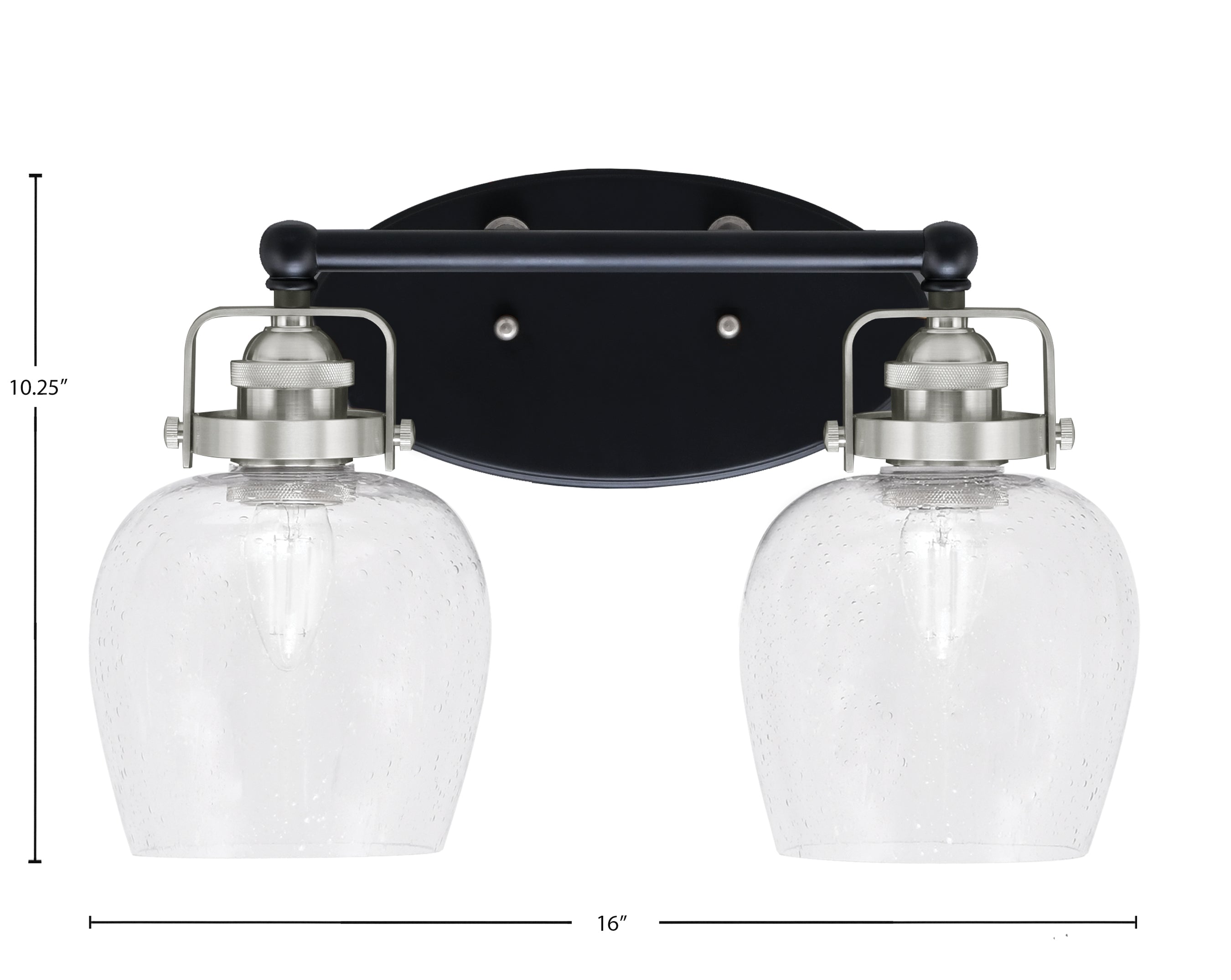 Easton Two Light Bath Bar in Matte Black & Brushed Nickel with 6" Clear Bubble Shade