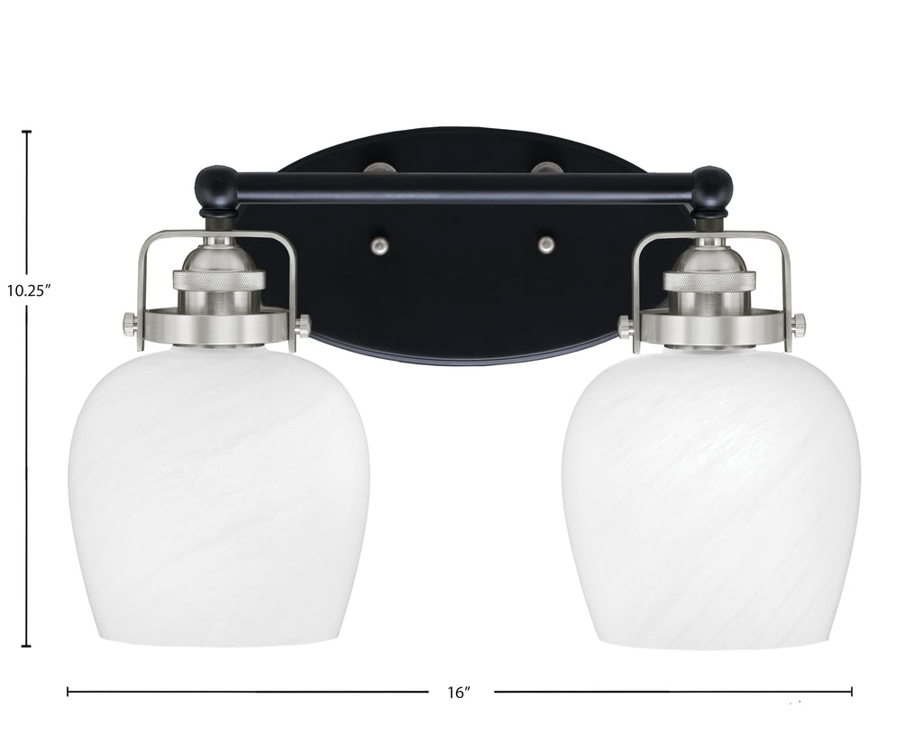 Easton Two Light Bath Bar in Matte Black & Brushed Nickel with 6" White Marble Shade