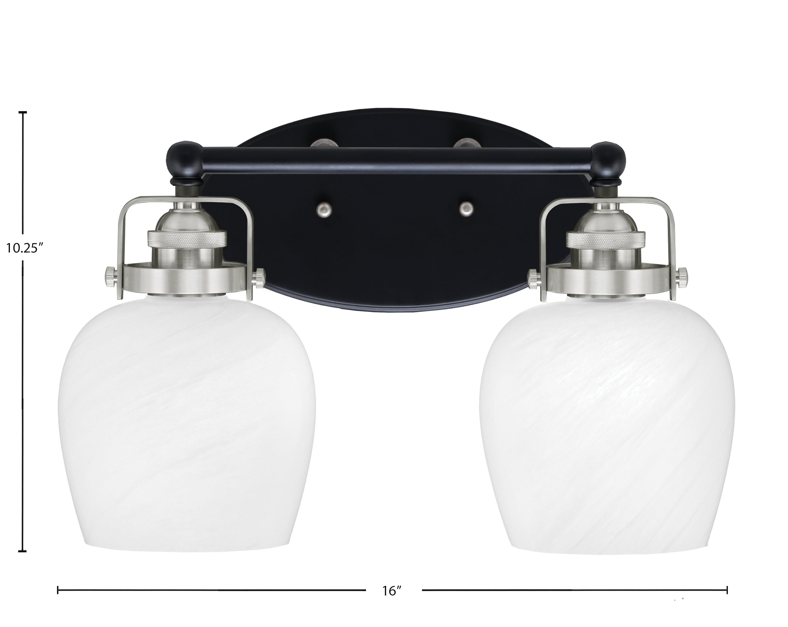 Easton Two Light Bath Bar in Matte Black & Brushed Nickel with 6" White Marble Shade