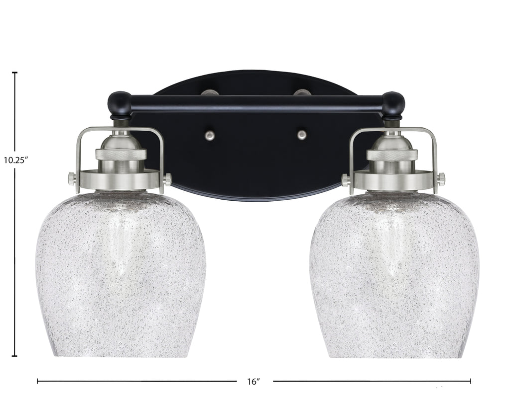 Easton Two Light Bath Bar in Matte Black & Brushed Nickel with 6" Smoke Bubble Shade