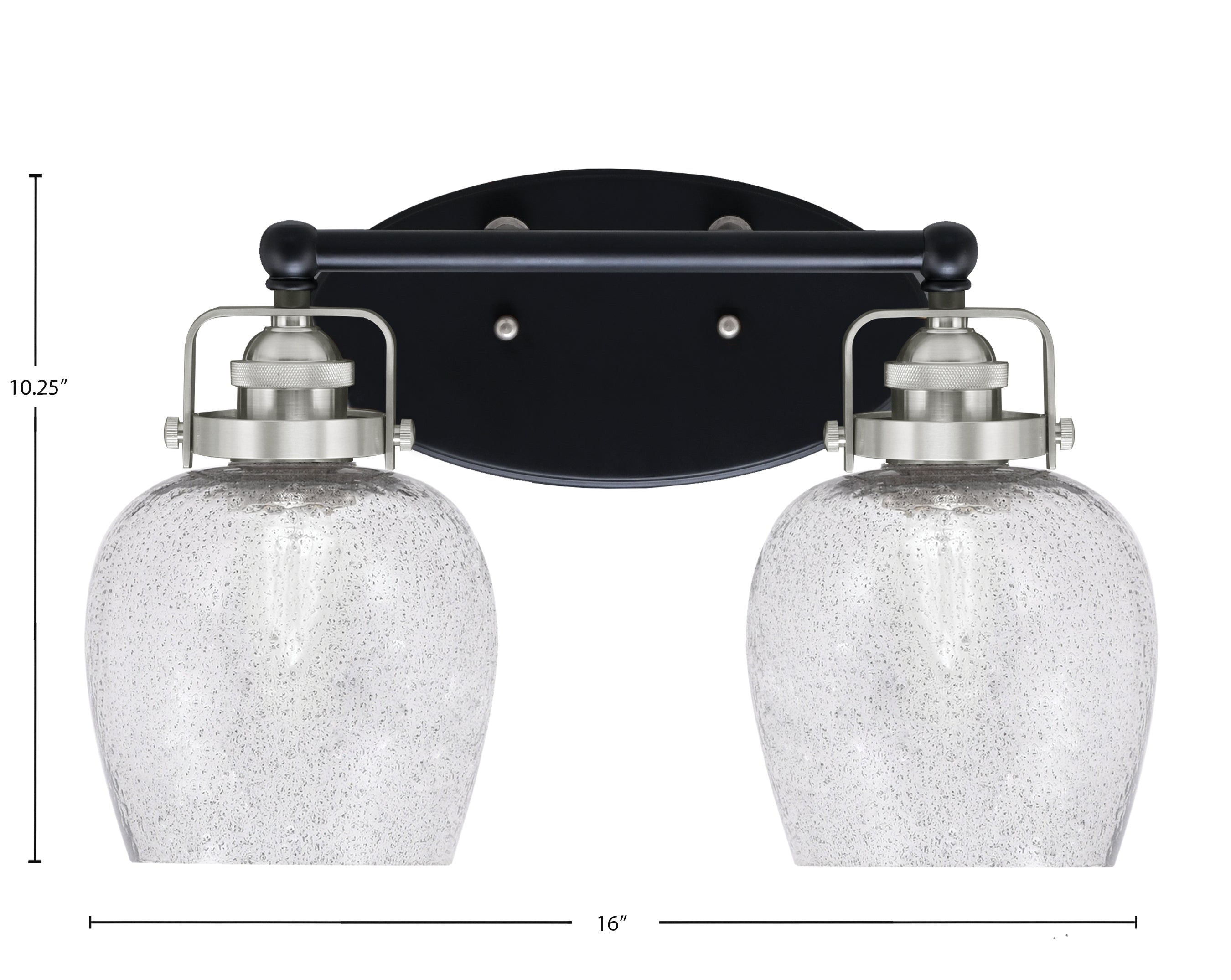Easton Two Light Bath Bar in Matte Black & Brushed Nickel with 6" Smoke Bubble Shade