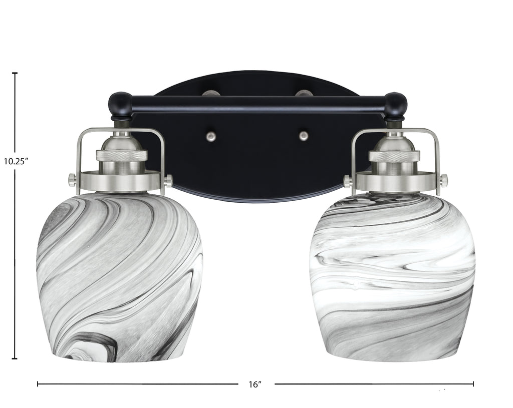 Easton Two Light Bath Bar in Matte Black & Brushed Nickel with 6" Onyx Swirl Shade