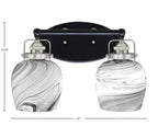 Easton Two Light Bath Bar in Matte Black & Brushed Nickel with 6" Onyx Swirl Shade