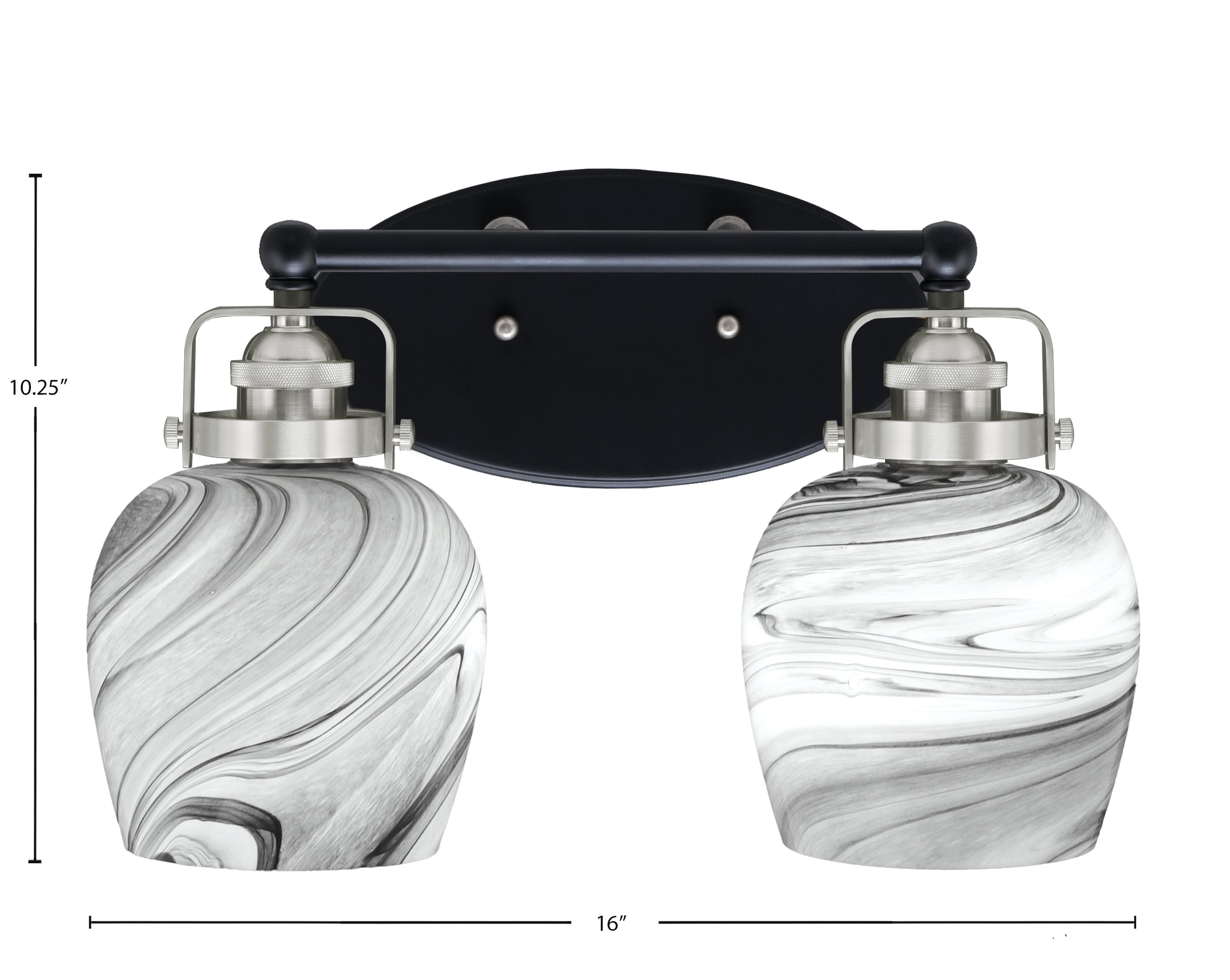 Easton Two Light Bath Bar in Matte Black & Brushed Nickel with 6" Onyx Swirl Shade
