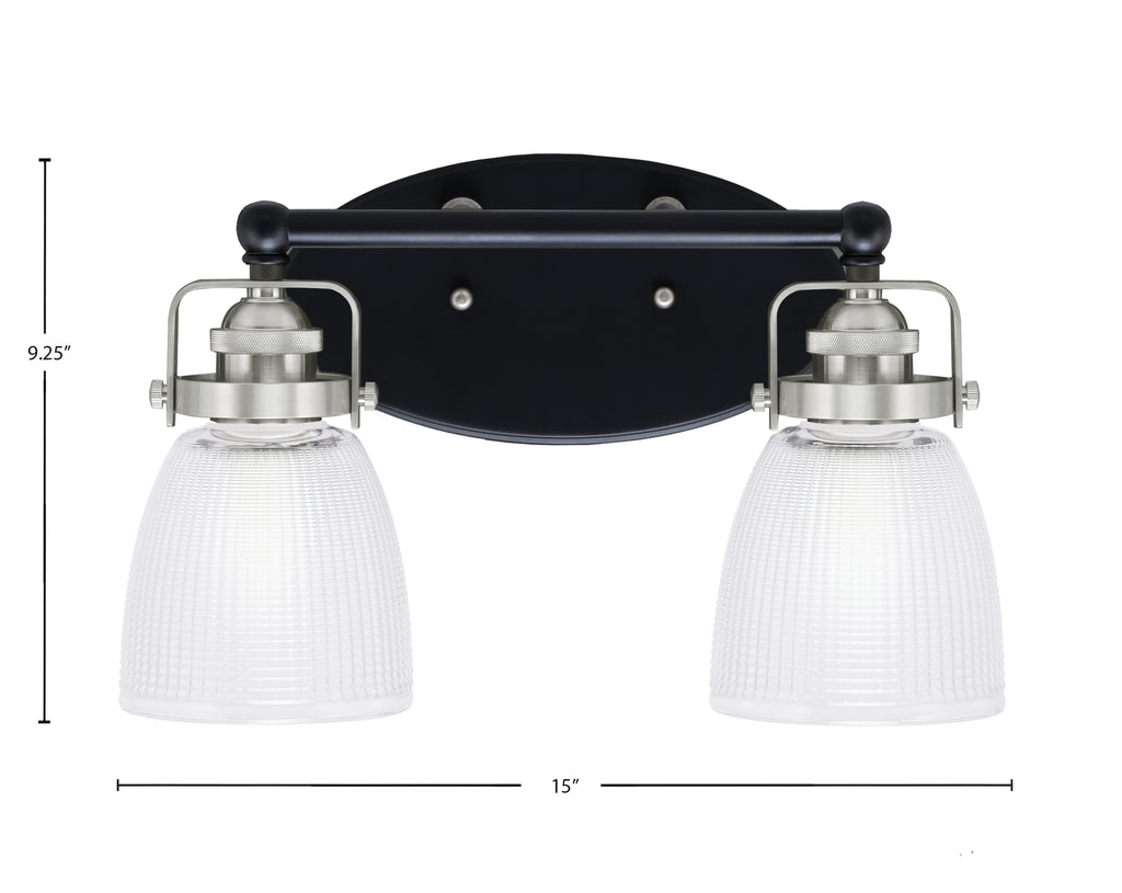 Easton Two Light Bath Bar in Matte Black & Brushed Nickel with 5" Clear Ribbed Shade