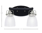 Easton Two Light Bath Bar in Matte Black & Brushed Nickel with 5" Clear Ribbed Shade