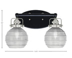 Easton Two Light Bath Bar in Matte Black & Brushed Nickel with 6" Clear Ribbed Shade