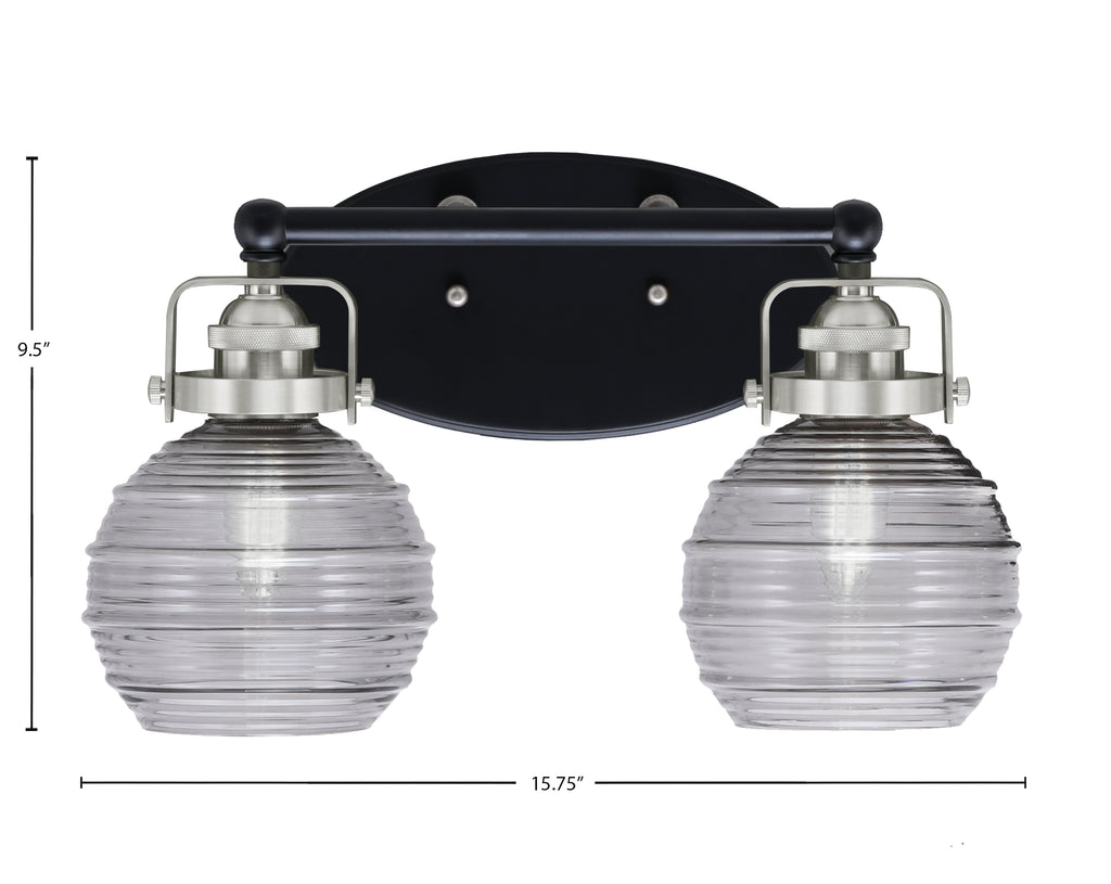 Easton Two Light Bath Bar in Matte Black & Brushed Nickel with 6" Smoke Ribbed Shade