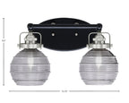 Easton Two Light Bath Bar in Matte Black & Brushed Nickel with 6" Smoke Ribbed Shade