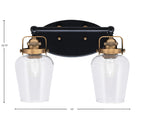 Easton Two Light Bath Bar in Matte Black & Brass with 5" Clear Bubble Shade