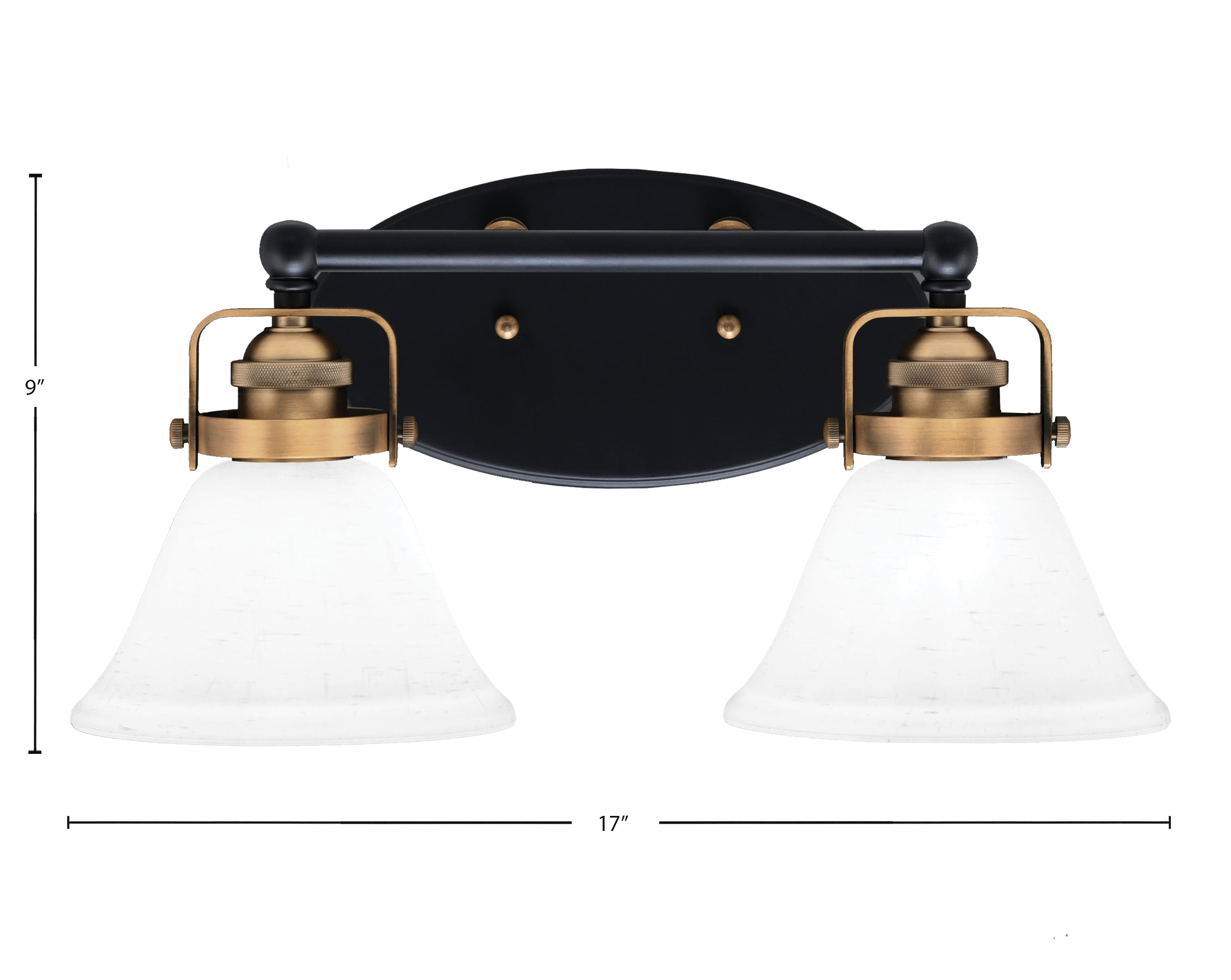 Easton Two Light Bath Bar in Matte Black & Brass with 7" White Muslin Shade