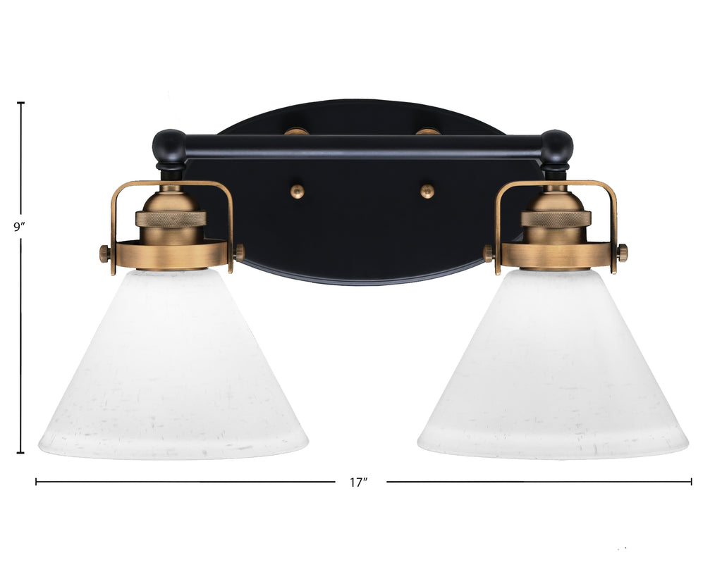 Easton Two Light Bath Bar in Matte Black & Brass with 7" White Muslin Shade