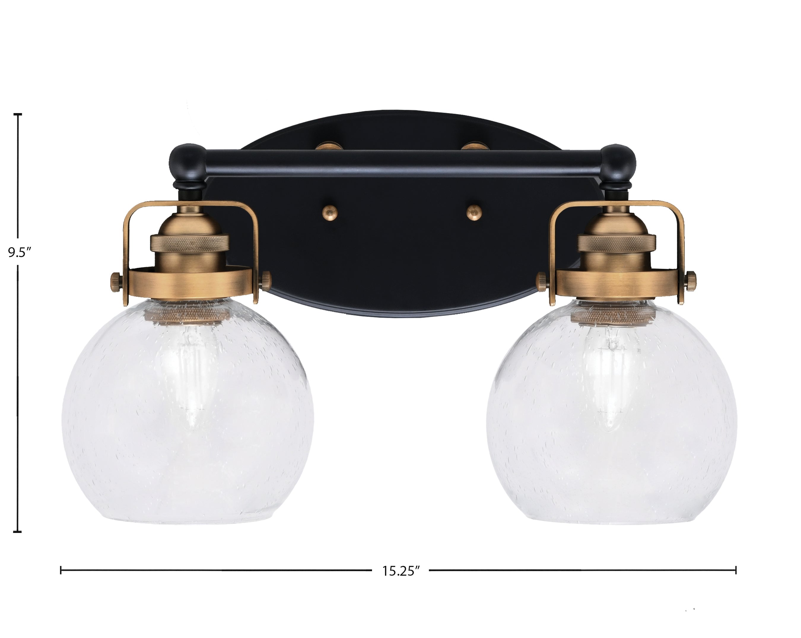 Easton Two Light Bath Bar in Matte Black & Brass with 5.75" Clear Bubble Shade