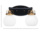 Easton Two Light Bath Bar in Matte Black & Brass with 5.75" White Marble Shade