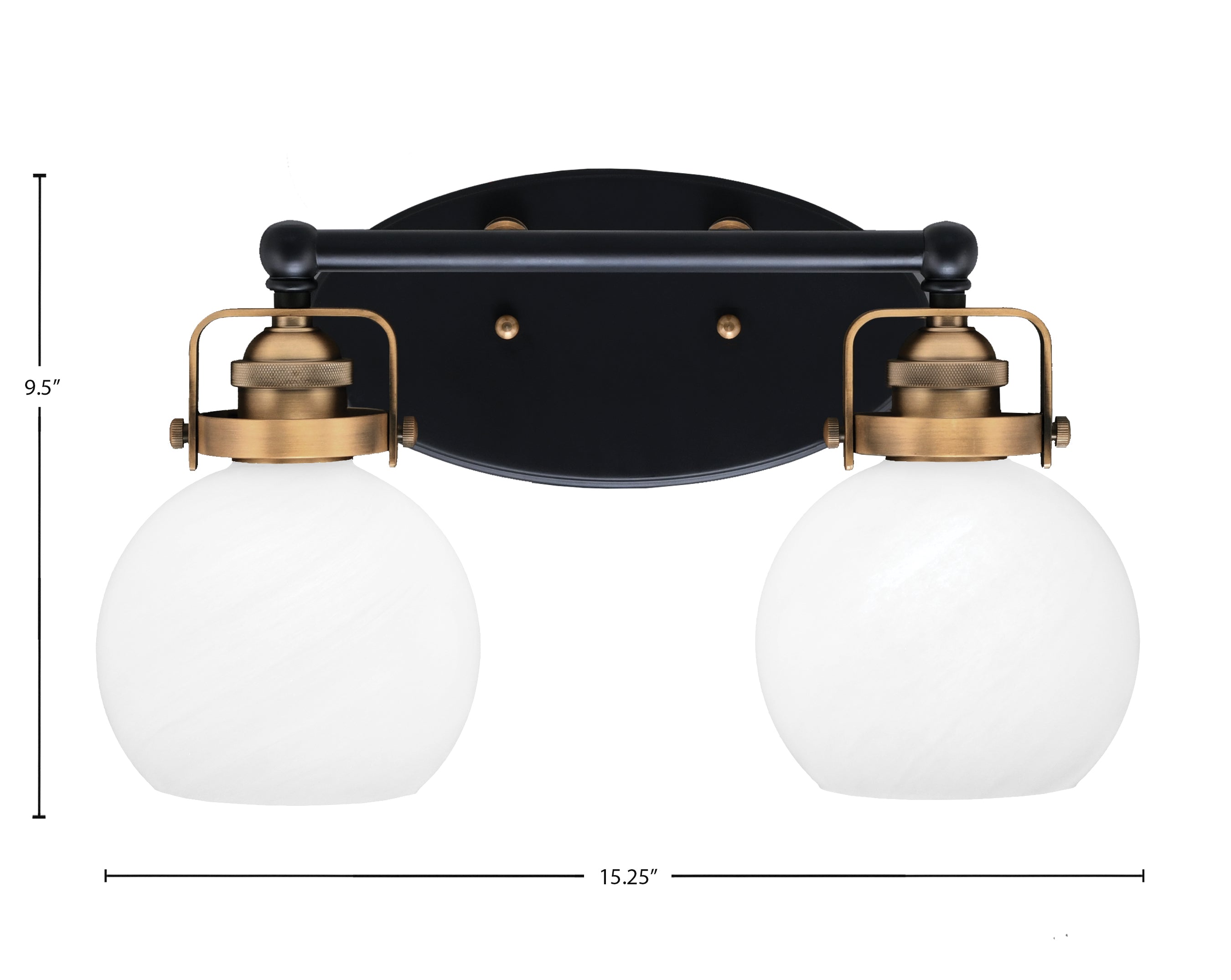 Easton Two Light Bath Bar in Matte Black & Brass with 5.75" White Marble Shade