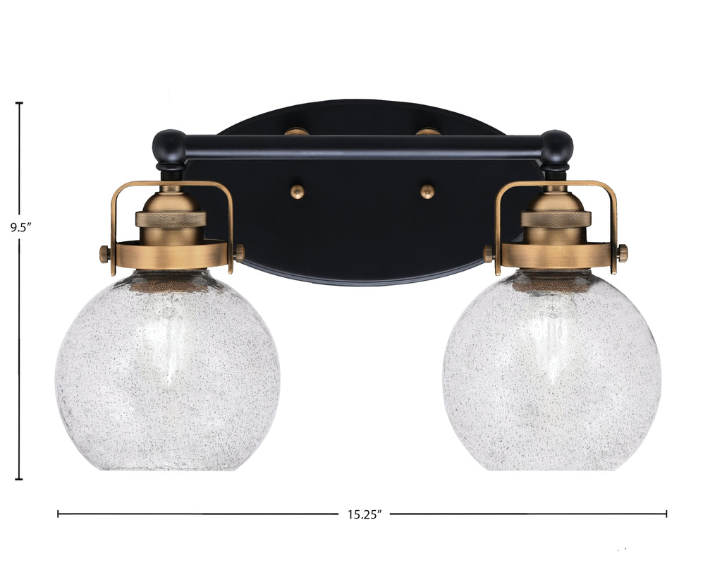 Easton Two Light Bath Bar in Matte Black & Brass with 5.75" Smoke Bubble Shade