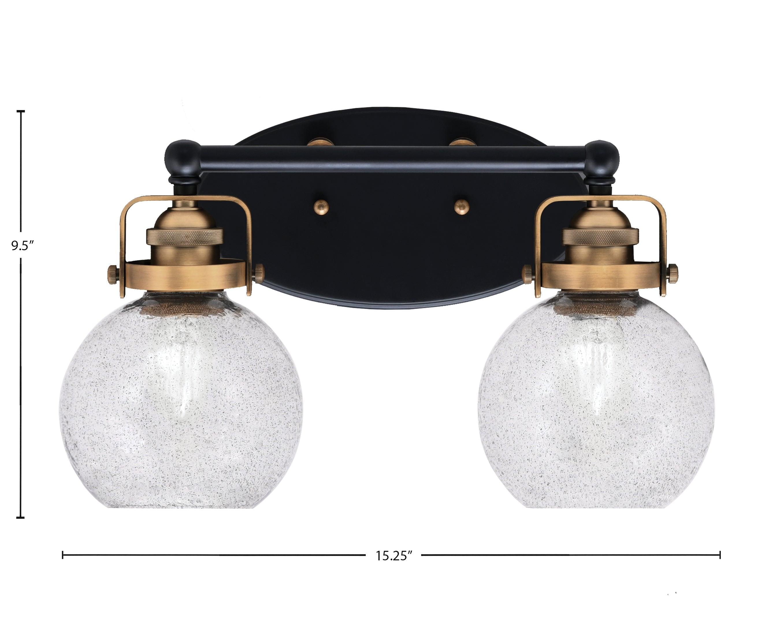 Easton Two Light Bath Bar in Matte Black & Brass with 5.75" Smoke Bubble Shade