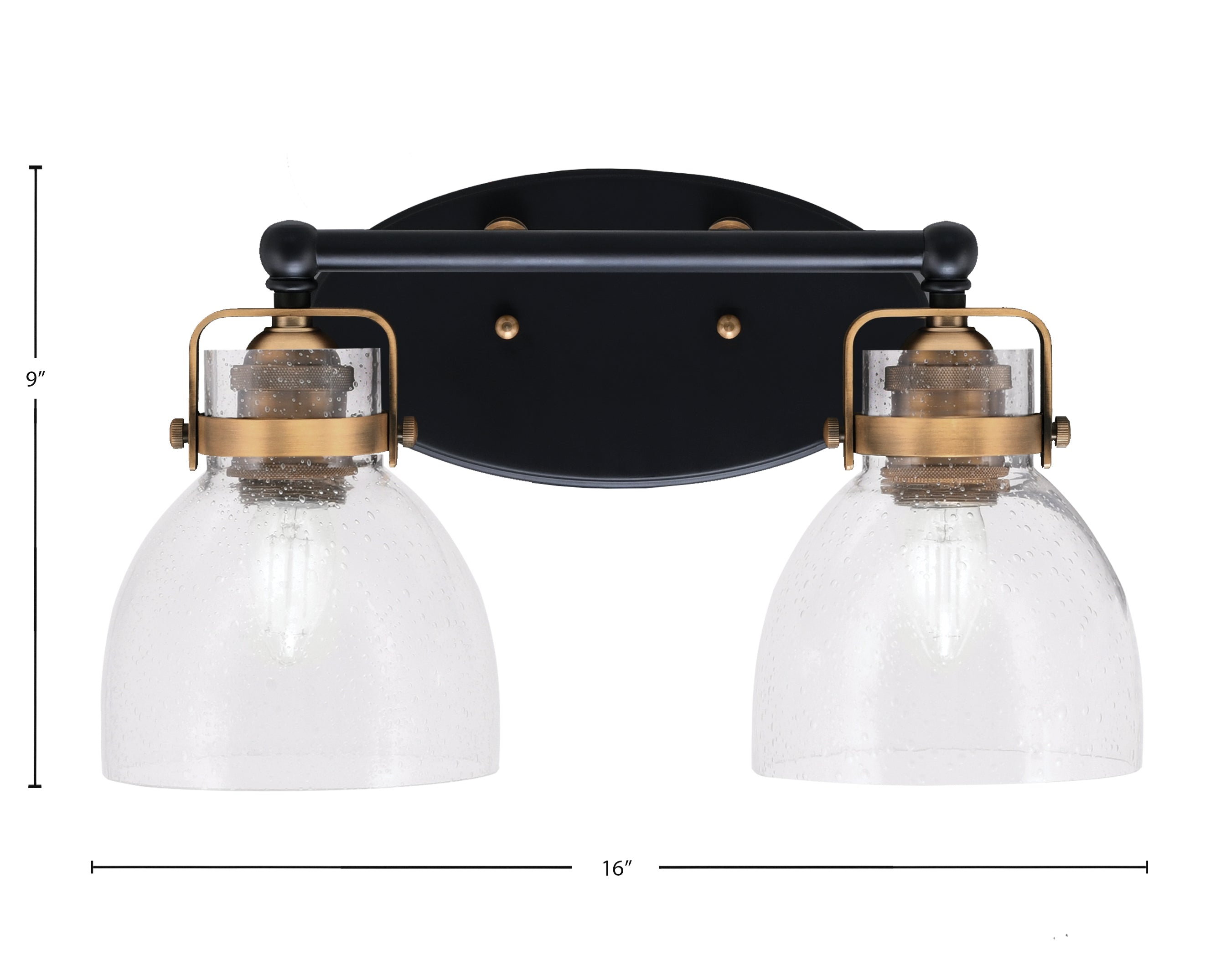 Easton Two Light Bath Bar in Matte Black & Brass with 6" Clear Bubble Shade