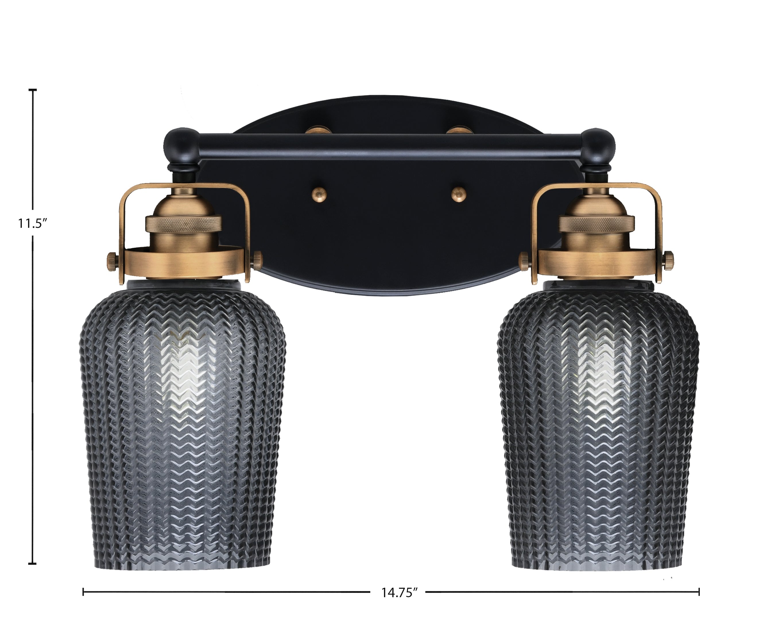 Easton Two Light Bath Bar in Matte Black & Brass with 5" Smoke Textured Shade