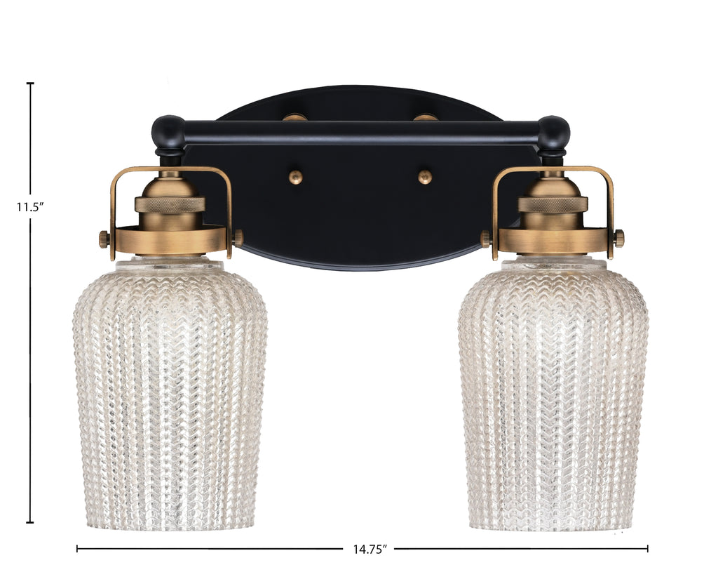 Easton Two Light Bath Bar in Matte Black & Brass with 5" Silver Textured Shade