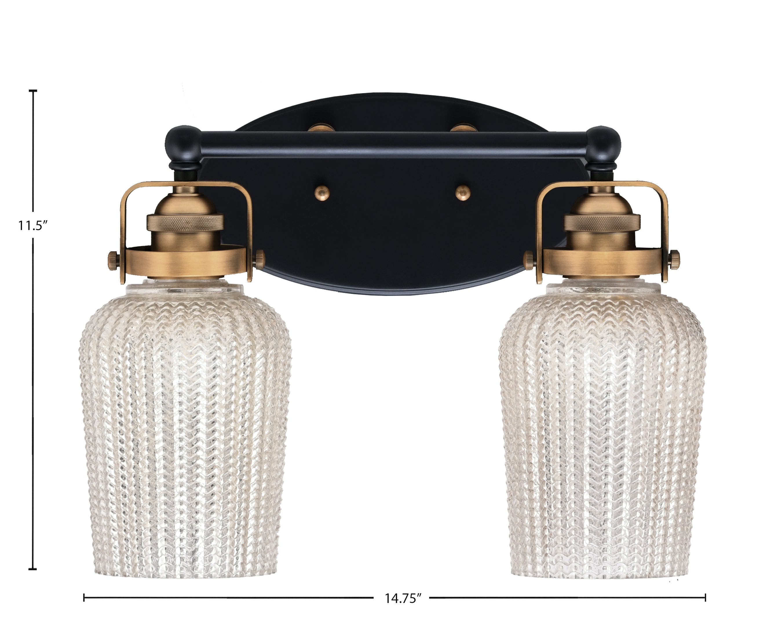 Easton Two Light Bath Bar in Matte Black & Brass with 5" Silver Textured Shade