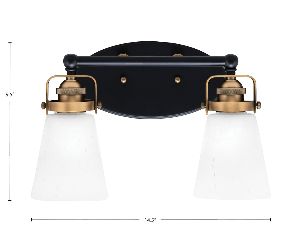 Easton Two Light Bath Bar in Matte Black & Brass with 4.5" Square White Muslin Shade