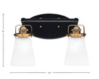 Easton Two Light Bath Bar in Matte Black & Brass with 4.5" Square White Muslin Shade