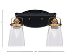 Easton Two Light Bath Bar in Matte Black & Brass with 4.5" Square Clear Bubble Shade