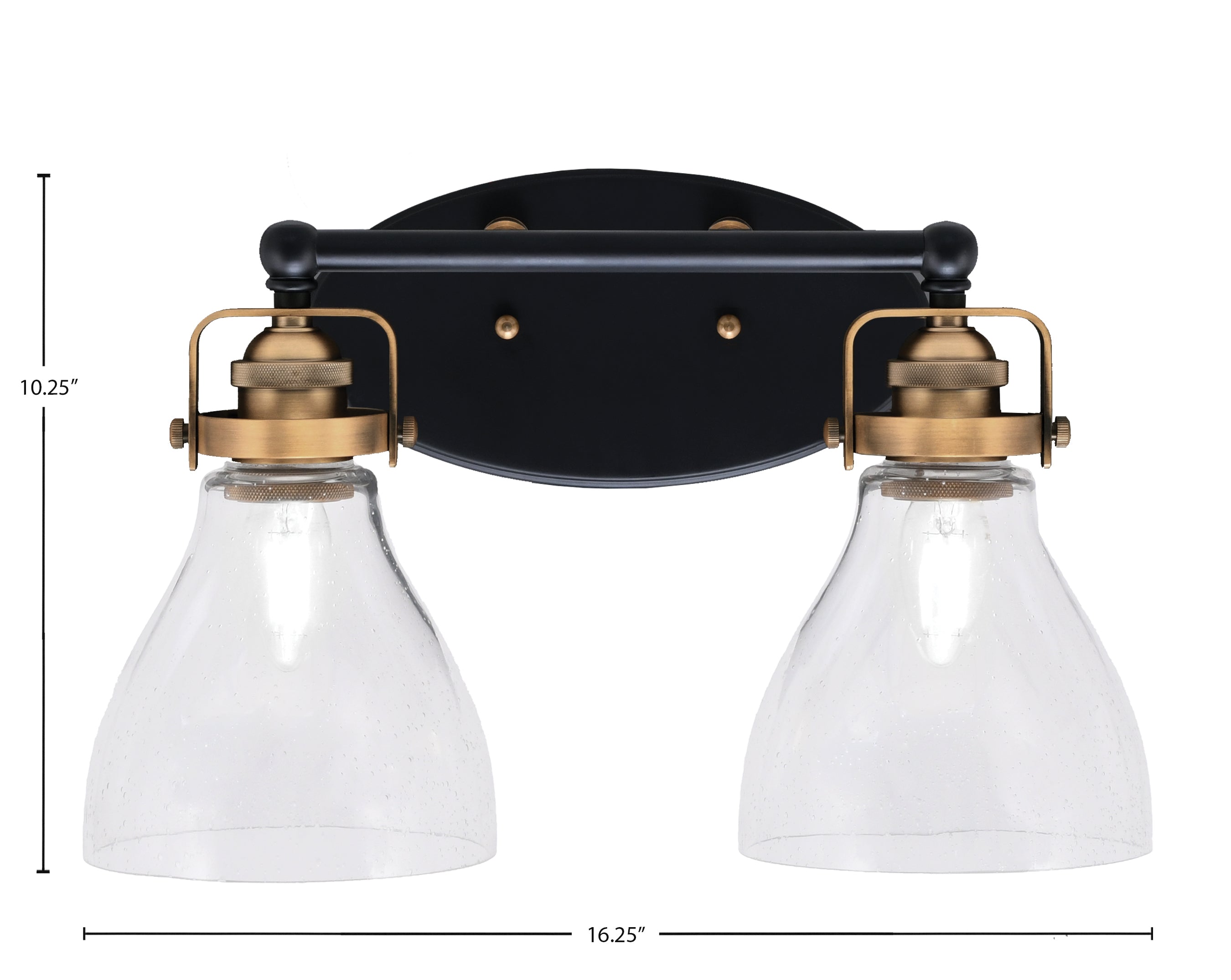 Easton Two Light Bath Bar in Matte Black & Brass with 6.25" Clear Bubble Shade