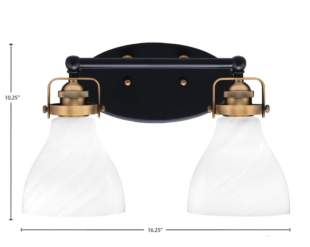Easton Two Light Bath Bar in Matte Black & Brass with 6.25" White Marble Shade