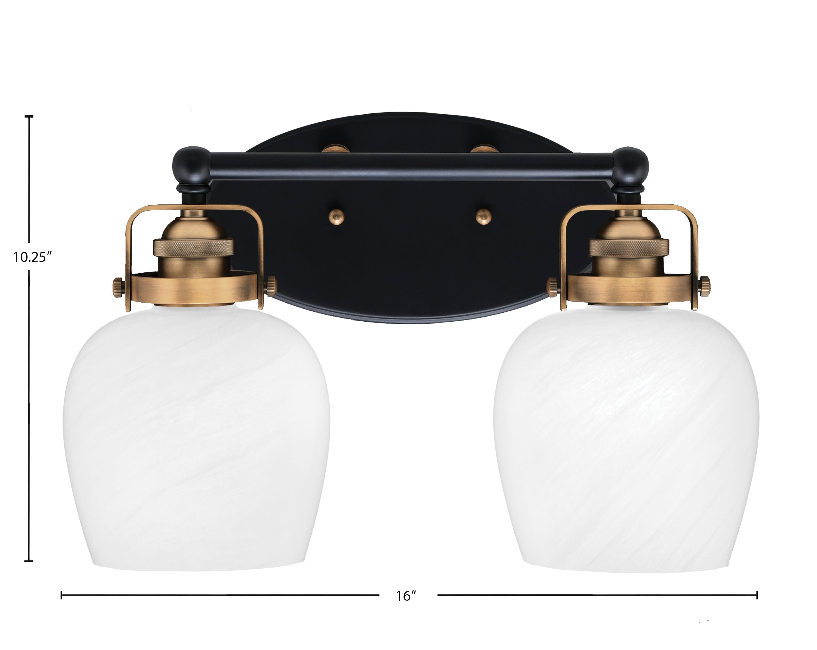 Easton Two Light Bath Bar in Matte Black & Brass with 6" White Marble Shade