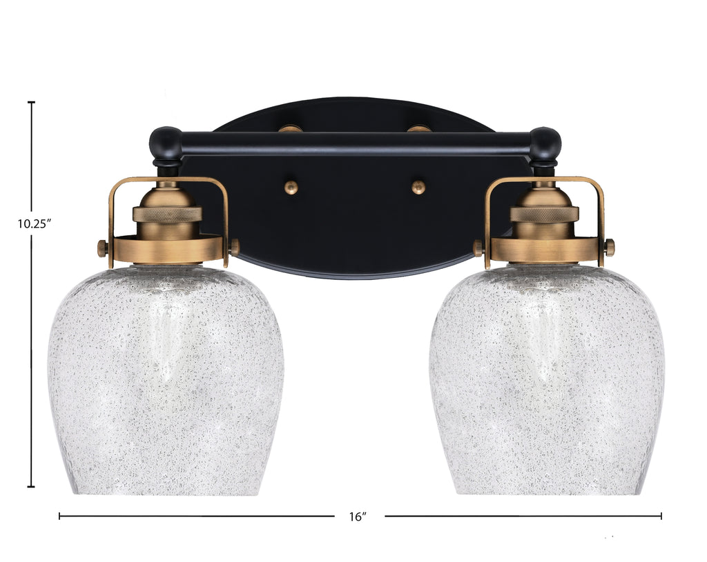 Easton Two Light Bath Bar in Matte Black & Brass with 6" Smoke Bubble Shade