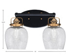 Easton Two Light Bath Bar in Matte Black & Brass with 6" Smoke Bubble Shade