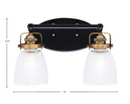 Easton Two Light Bath Bar in Matte Black & Brass with 5" Clear Ribbed Shade