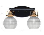 Easton Two Light Bath Bar in Matte Black & Brass with 6" Clear Ribbed Shade