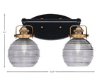 Easton Two Light Bath Bar in Matte Black & Brass with 6" Smoke Ribbed Shade