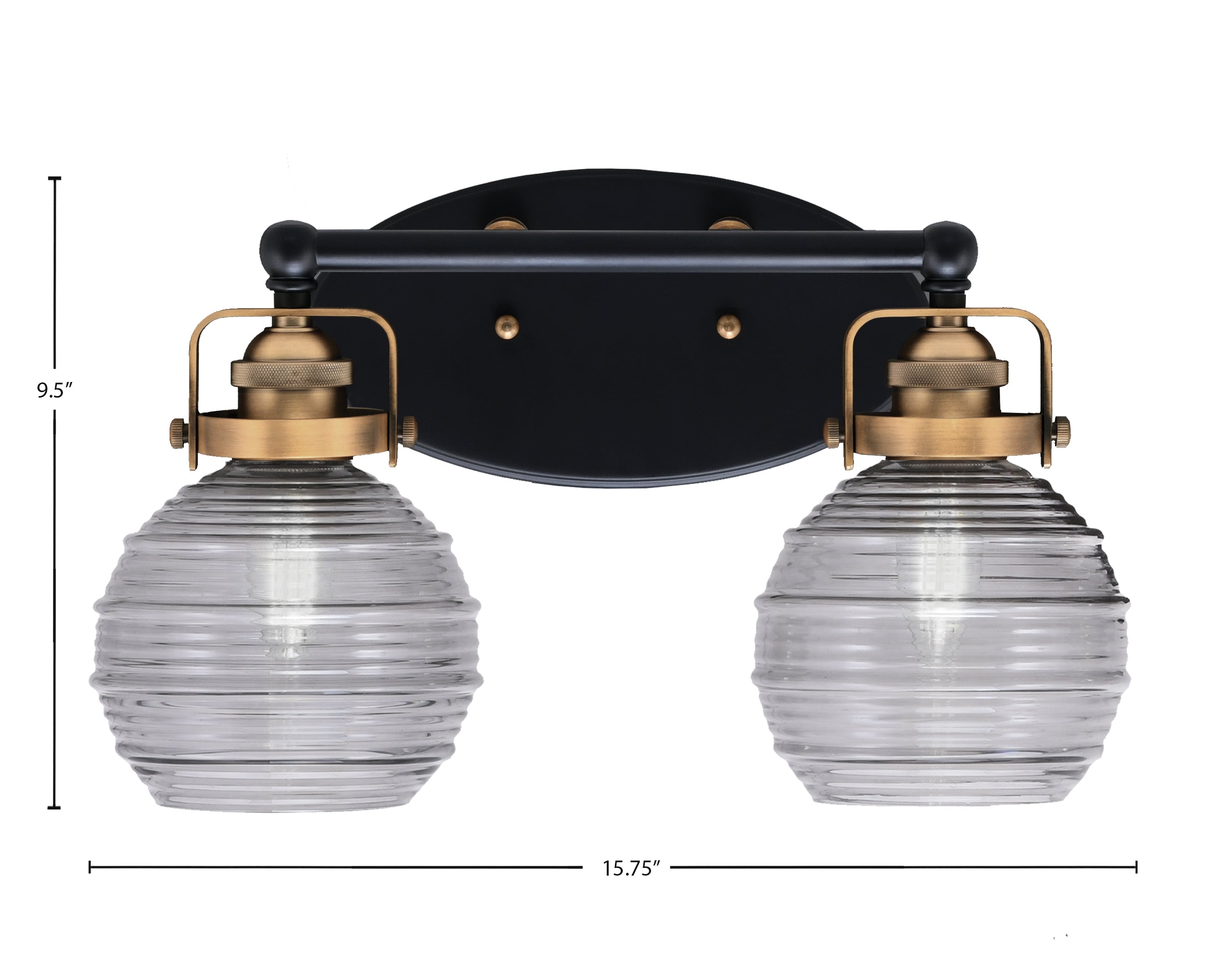 Easton Two Light Bath Bar in Matte Black & Brass with 6" Smoke Ribbed Shade