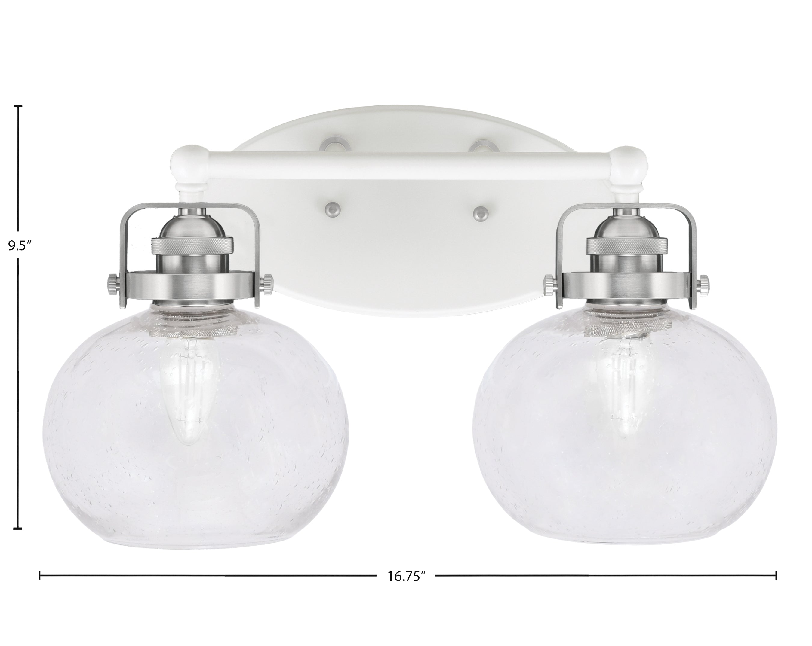 Easton Two Light Bath Bar in White & Brushed Nickel with 7" Clear Bubble Shade