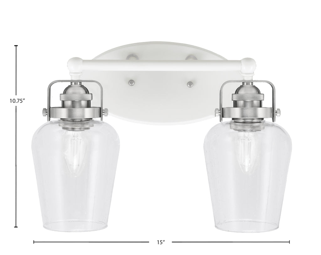 Easton Two Light Bath Bar in White & Brushed Nickel with 5" Clear Bubble Shade