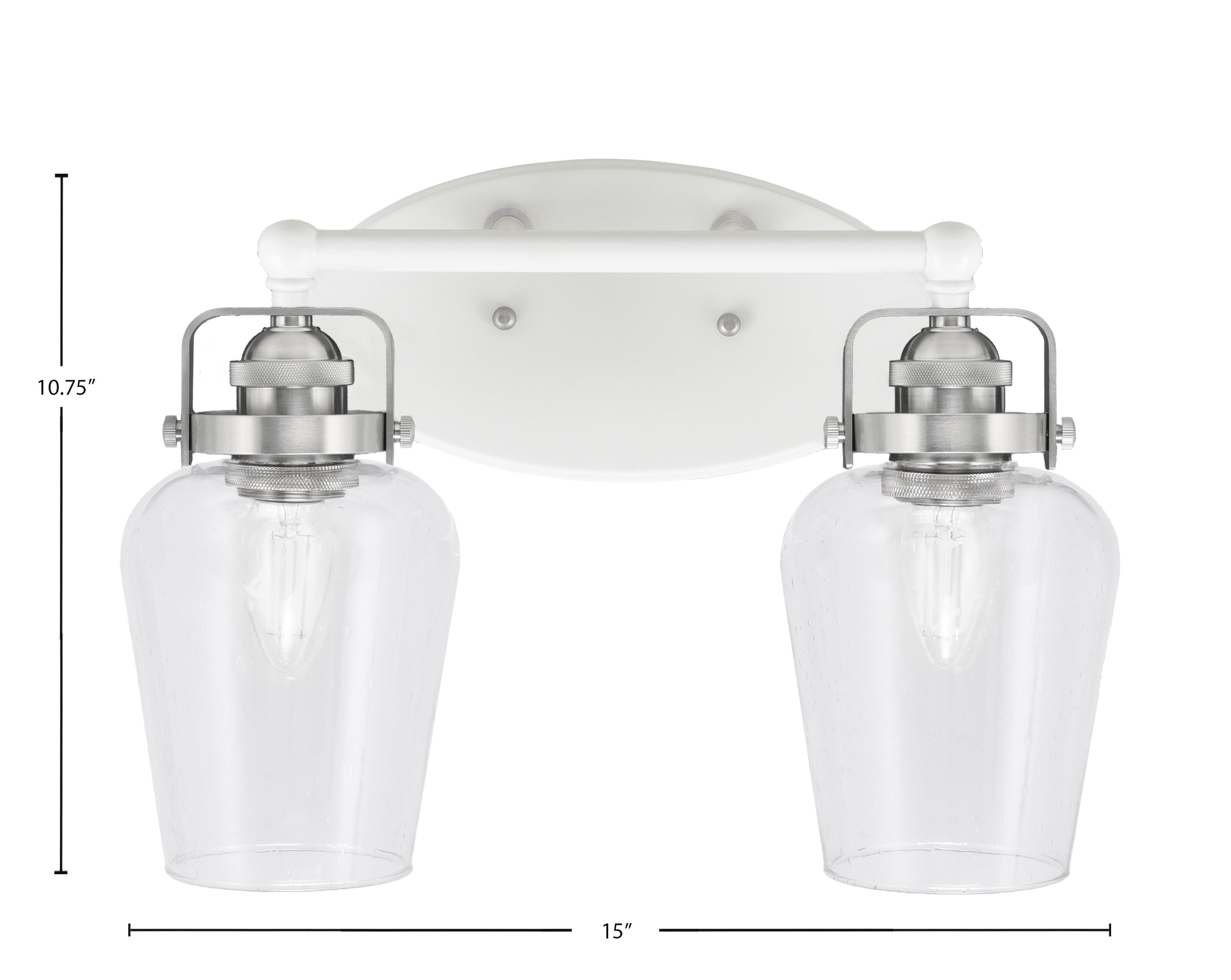 Easton Two Light Bath Bar in White & Brushed Nickel with 5" Clear Bubble Shade
