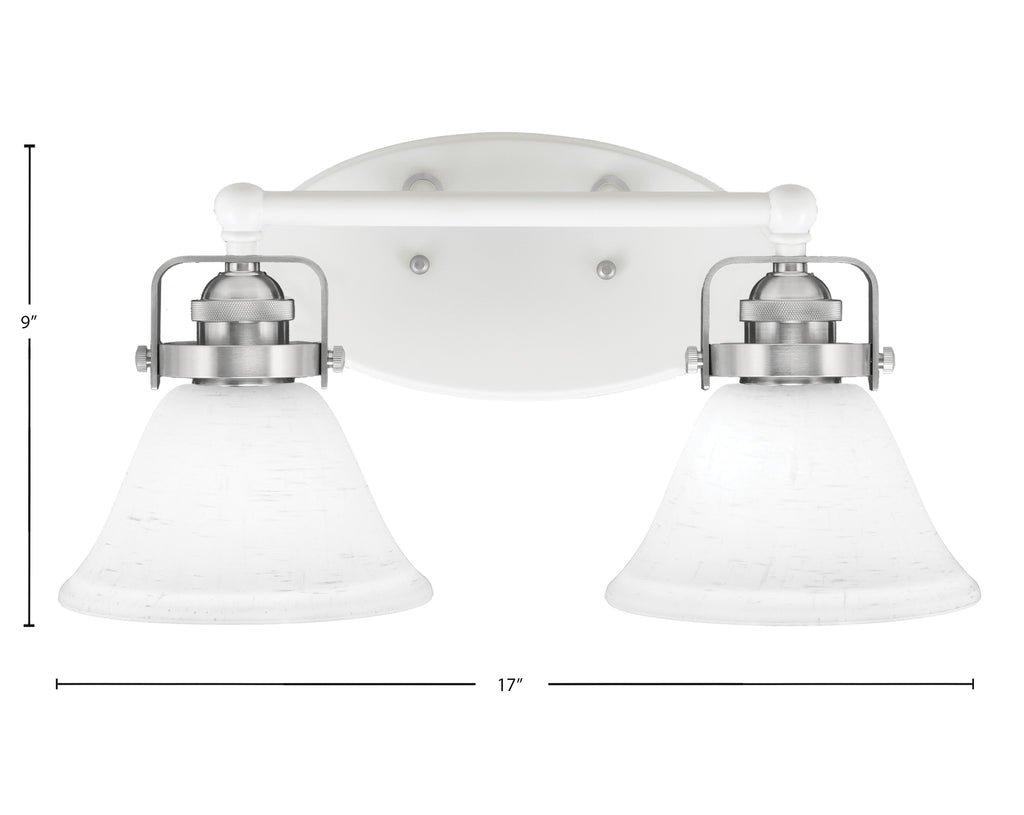 Easton Two Light Bath Bar in White & Brushed Nickel with 7" White Muslin Shade