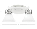 Easton Two Light Bath Bar in White & Brushed Nickel with 7" White Muslin Shade