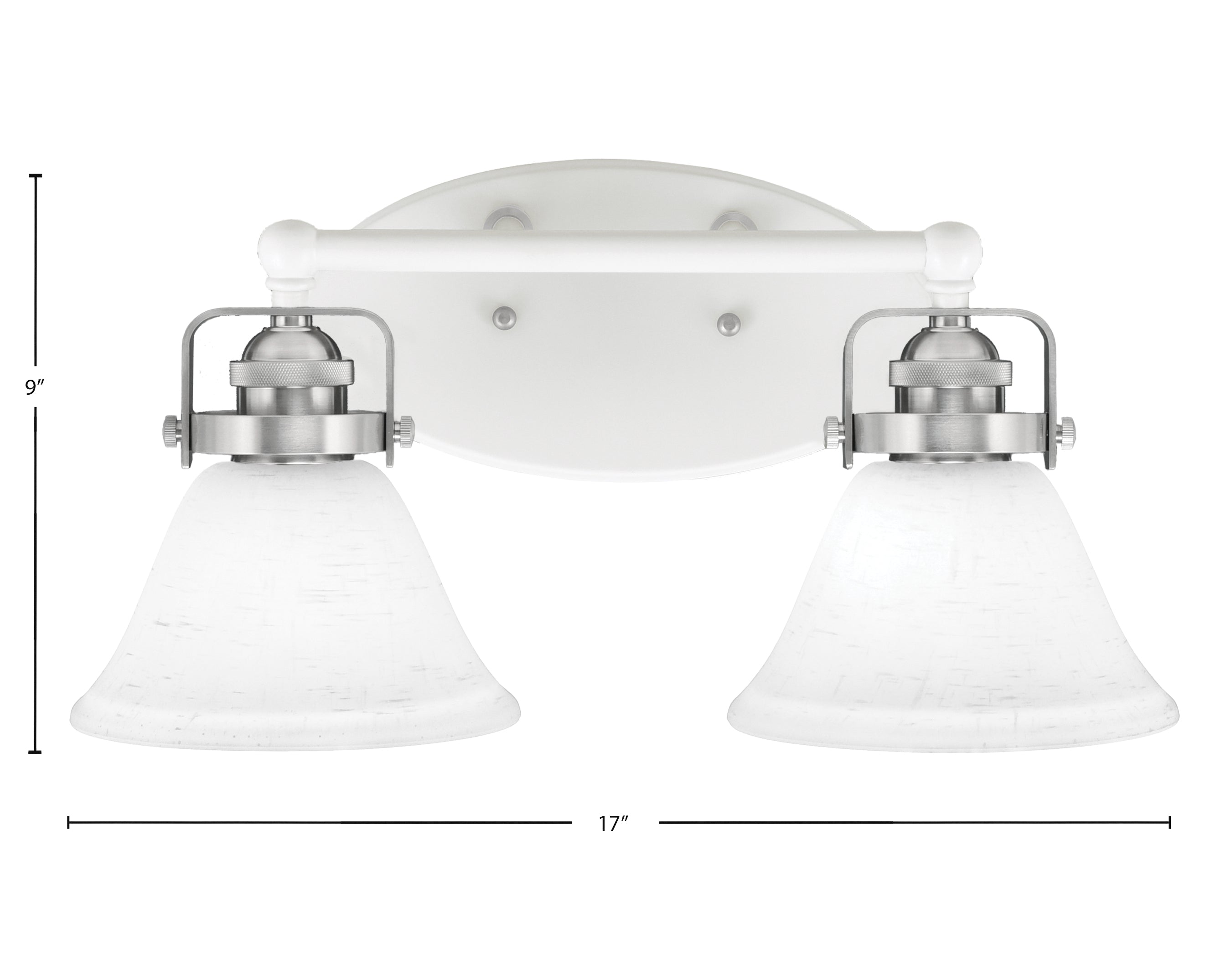 Easton Two Light Bath Bar in White & Brushed Nickel with 7" White Muslin Shade