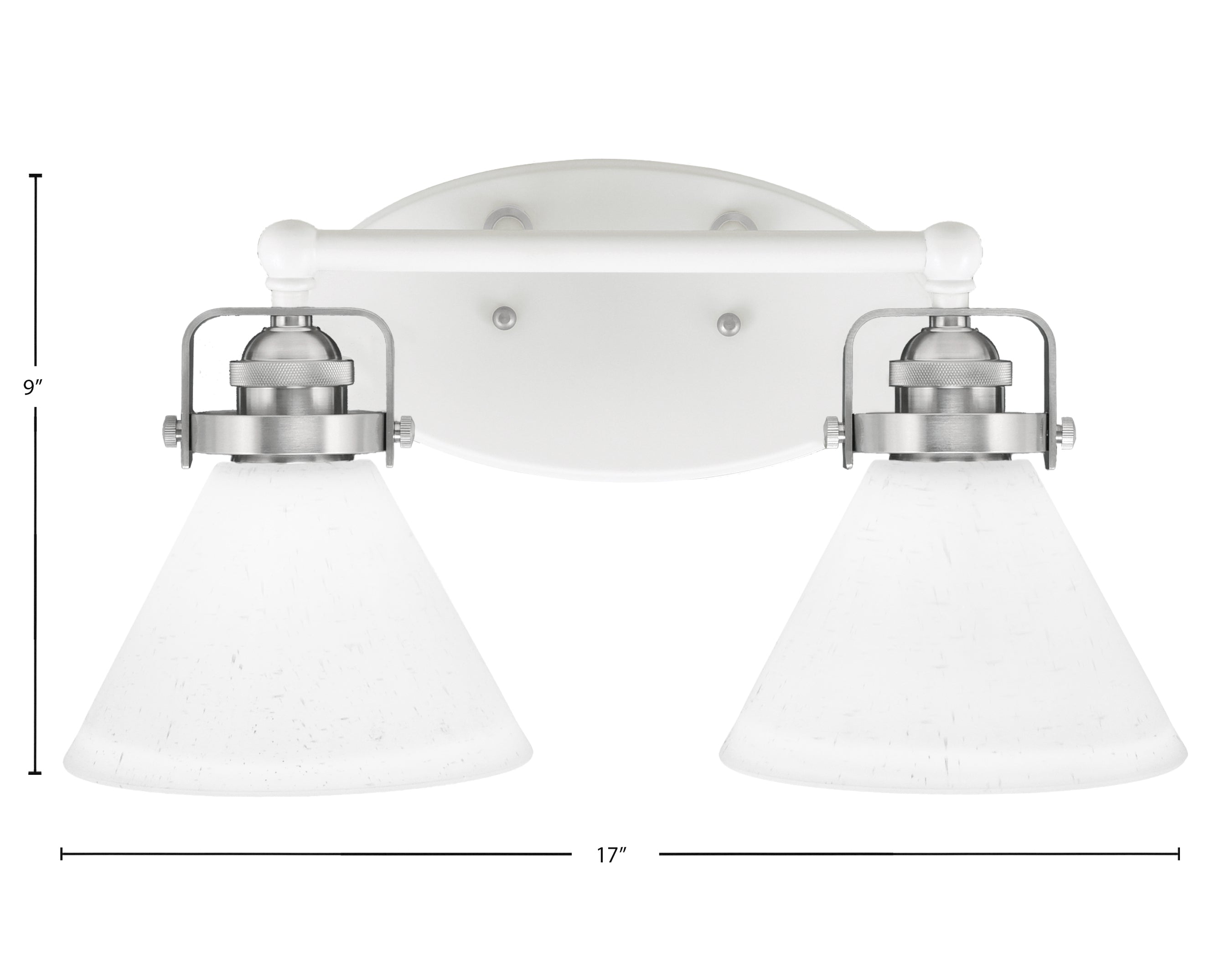 Easton Two Light Bath Bar in White & Brushed Nickel with 7" White Muslin Shade