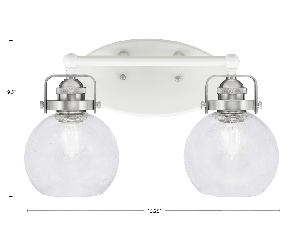 Easton Two Light Bath Bar in White & Brushed Nickel with 5.75" Clear Bubble Shade