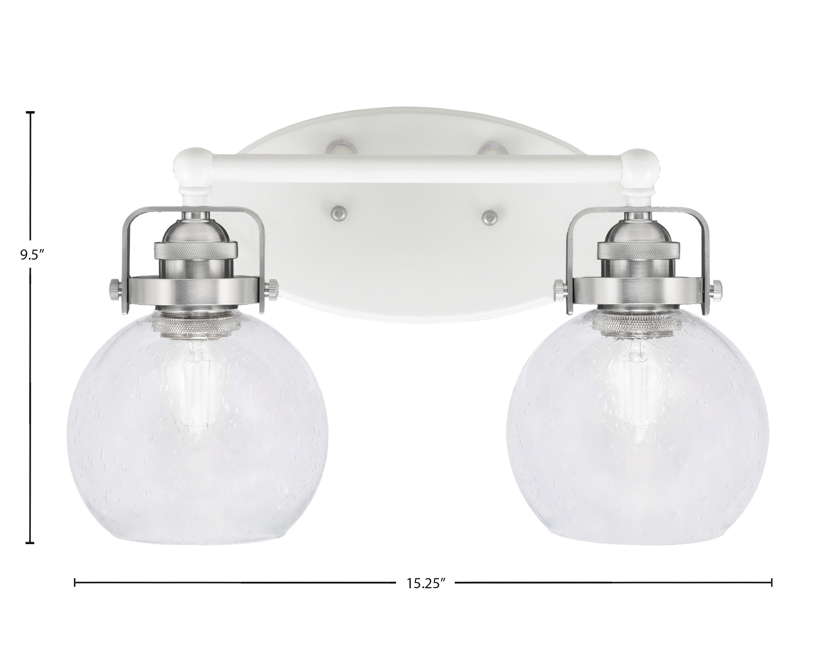Easton Two Light Bath Bar in White & Brushed Nickel with 5.75" Clear Bubble Shade