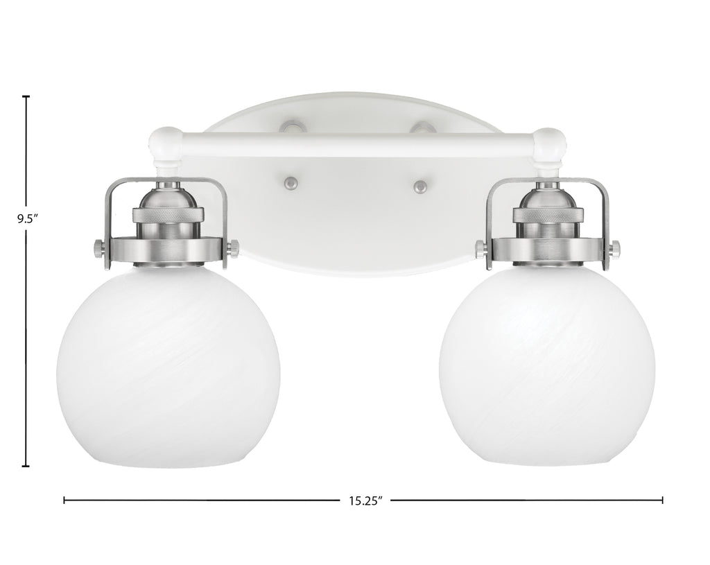 Easton Two Light Bath Bar in White & Brushed Nickel with 5.75" White Marble Shade