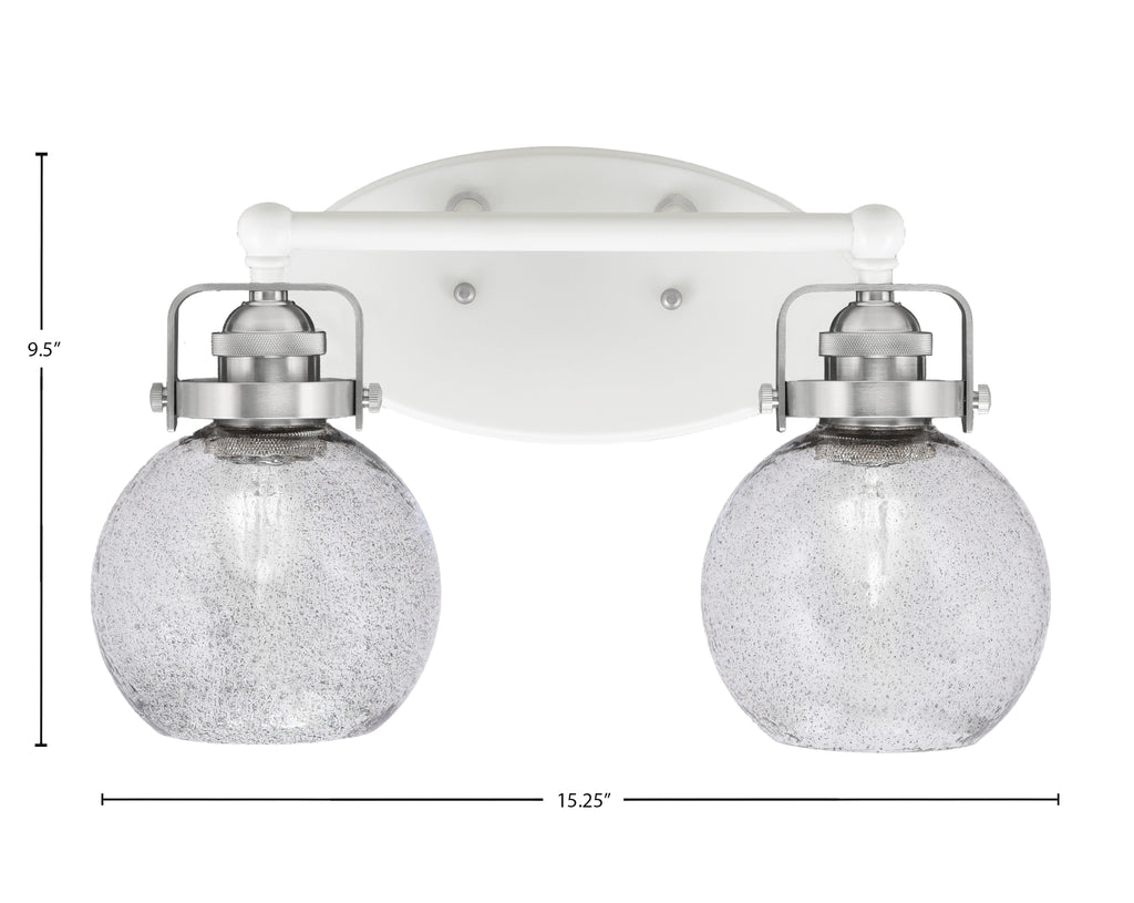 Easton Two Light Bath Bar in White & Brushed Nickel with 5.75" Smoke Bubble Shade