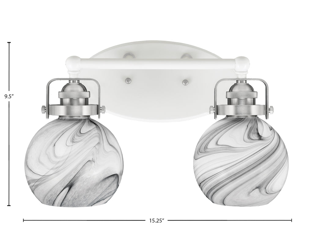 Easton Two Light Bath Bar in White & Brushed Nickel with 5.75" Onyx Swirl Shade