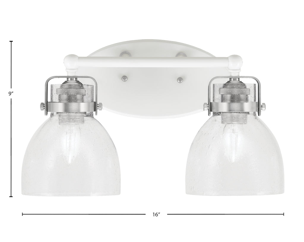 Easton Two Light Bath Bar in White & Brushed Nickel with 6" Clear Bubble Shade